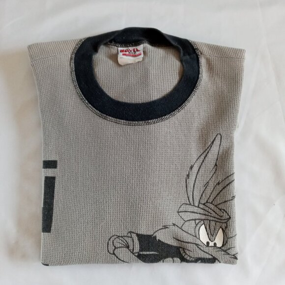Vintage 90S Wile E. coyote grey/black ringer Tee Size Large - Picture 9 of 9